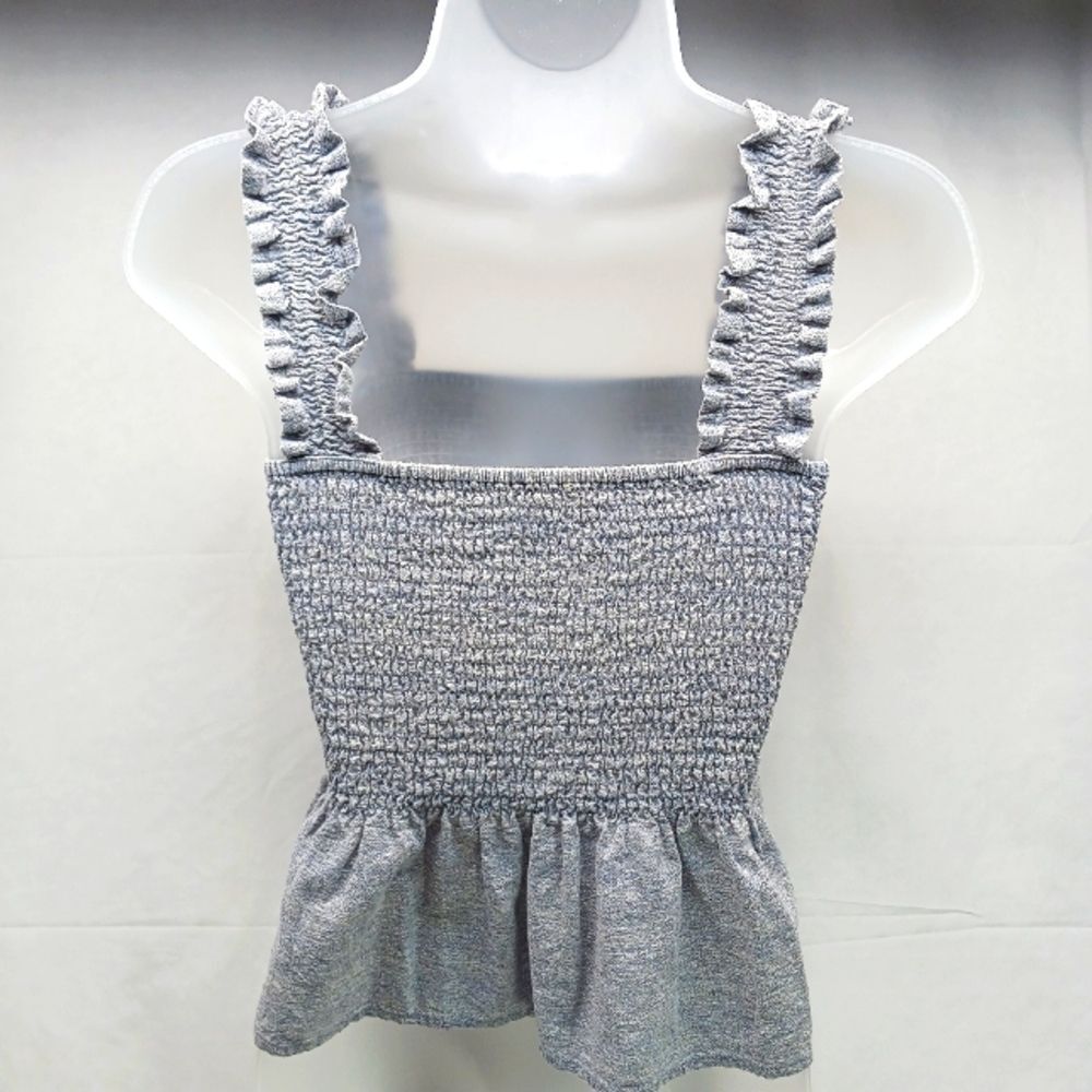 Easel Los Angeles Smocked Peplum Style Tank Top Cotton/Linen Women's Small Grey - Picture 3 of 8